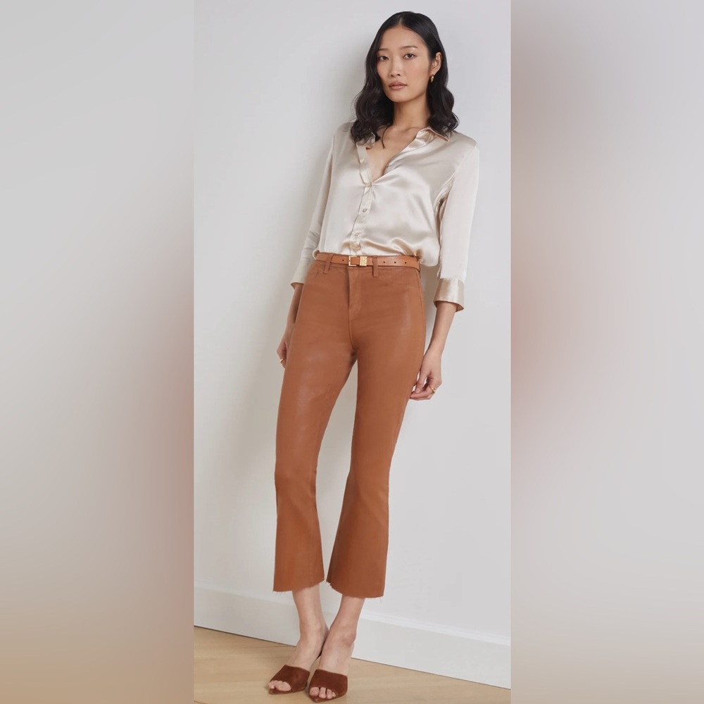 L'Agence Kendra High Rise Cropped Flare Pants Java Coated Women's Size 23 NWOT